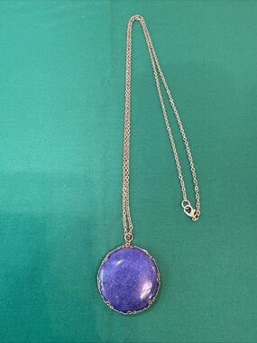 Round Pendant Necklace in Deep Purple with Gold-Tone Chain